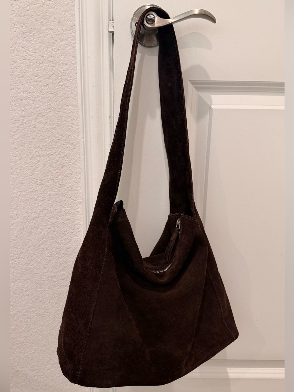 Suede Shoulder Bag - Chocolate Brown - Picture 2 of 7